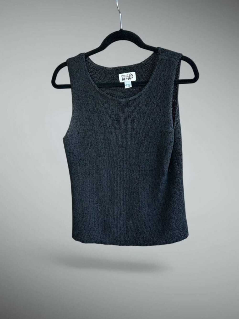 Chico's Design Vintage Y2K Black Silk Knit Sleeveless Tank Size 2 Large